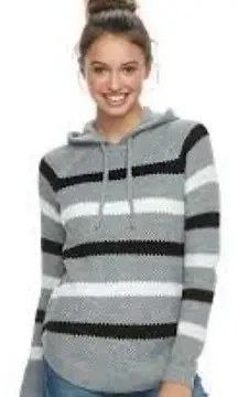 Cloud Chaser  Gray, Black, & White Striped Knit Hoodie (M)