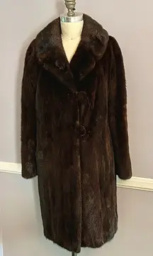 Vintage Dark Brown Mink Coat belted back two pockets