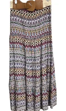 Bongo Maxi Skirt Medium Multicolor Patterned Belted‎ Bohemian Casual
