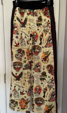 Ed hardy women’s Tattoo Print Wide-Leg Pants size small