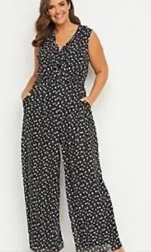 Lane Bryant polka dot ruffle‎ trim sleeveless jumpsuit size 28