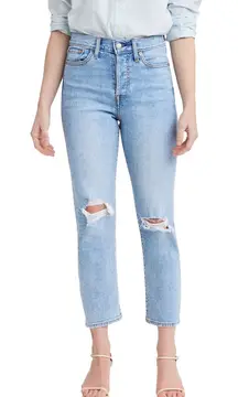 Levi's Wedgie Straight Jeans Distressed Knee Rips Light Wash NWT Size 00 Short