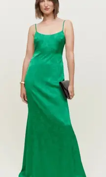 Reformation | NWT Allium Satin Floral Open Back Maxi Formal Dress in Green