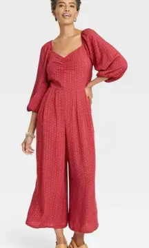 Knox Rose Floral Prairie Jumpsuit Women's Small Red Hippie Boho Casual Retro Y2K