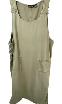 Eric Charles Plus Size 1X Overall Denim Midi Dress Khaki Green Pinafore 1403