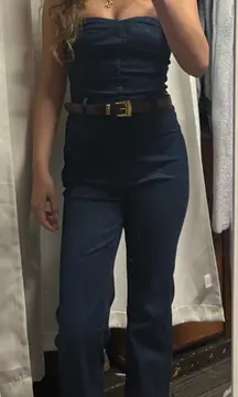 Free People Beckett Denim Strapless  Jumpsuit in the Color Midnight- Size 26