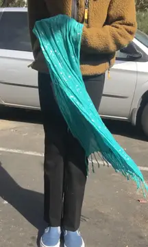 Blue Fringe Metallic Scarf