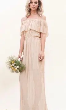 Dress The Population Athena Pleated Maxi Dress in Gold size Large