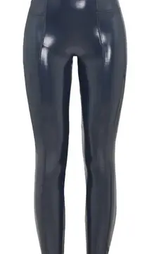 SPANX Shiny Faux Patent Leather Pants Port Navy High Rise Leggings