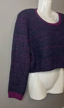 Kerisma Sweater Womens M/L Purple Black Marled Cropped Scoop Neck Knit Pullover