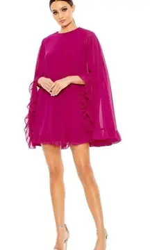 Mac Duggal NWT  HIGH NECK RUFFLE HEM CAPE MINI DRESS