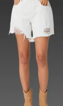 NWT Lucky Brand White Distressed 90s MIDI Denim Shorts Sz 30