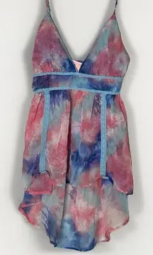 Rebellious One Y2K 90s Blue Pink Spaghetti Strap Asymmetrical Tank Top Small