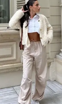 Zara Parachute Pants Sand. Size Medium.