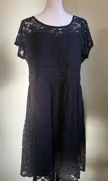 Torrid Black Lace Short Sleeve Fit Flare Dress 16 boho whimsi goth Victorian y2k