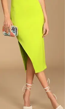 NWT Lulus Size Large Lime Green Ribbed Bodycon‎ Skirt Y2K Neon Stretch Midi