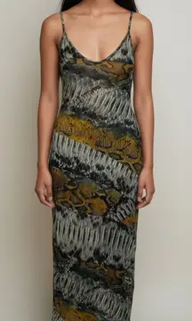 ARIA Snake Print Mesh Slip Dress Semi Sheer Midi Club Party Grunge Size Small