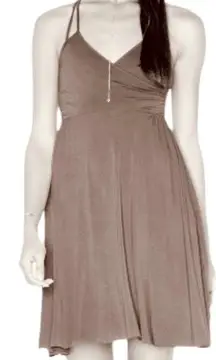 New  Criss Cross Double Strap Wrap Asymmetric Mini Dress Taupe