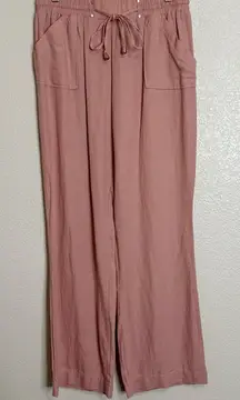 Ci Sono Linen Blend Pink Drawstring Wide Leg Pull On Pants, Sz Medium