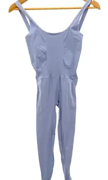 Free People Movement Bodysuit Jumpsuit Blue Seamless Ribbed Crisscross Back XS/S