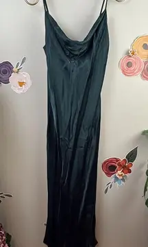 Zara Hunter Green Midi Satin Cowl Dress - Size - XS