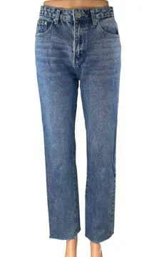Superdown Women's Blue Frayed Raw Hem High Waisted Straight Denim Jeans Pants 25