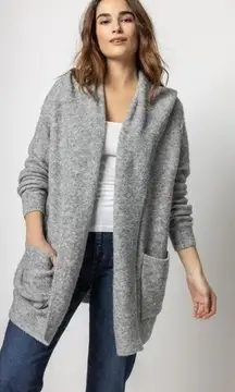 Lilla P Gray Boucle Open‎ Front Wool Blend Cardigan Duster Sweater Sz M NWT $258