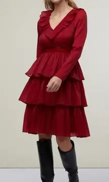 Rachel‎ parcell Women's Red Black Polka Dot Long Sleeve Tiered Ruffle Dress 8