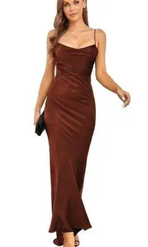 NWT Aigeman Women's Size L Formal Dress Satin Drape Neck Backless Evening Gown