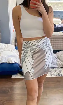 White and Silver Sequins Mini Skirt