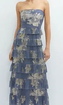 After Six Ruffle Tiered‎ Skirt Metallic Pleated Midi Dress Size XS