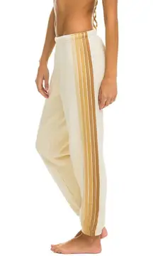 Aviator Nation Five Stripe Sweatpants Neutral Colors Vintage White & Tan XS