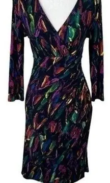 Carmen Marc Valvo Leaf Print Ruched BodyCon Dress NWOT