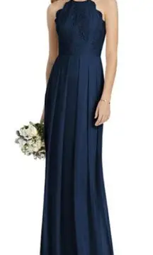 Lela Rose Halter Neck Chiffon Gown Full Length Midnight Blue 10 NWOT ORG $273