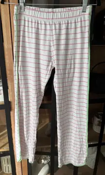LAKE Pajamas pima long pants bottoms striped pink & green piping
