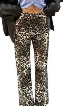 Papermoon Leopard Print High Rise Jeans Wide Leg Cropped Size Medium NEW