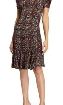 Tanya Taylor Effie‎ Floral Printed Dress Womens Size XS Ruched Sleeve Multicolor