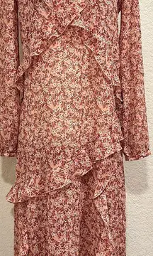 Anthropologie Sirena Ruffled Tunic Midi Floral Pink Sheer Dress