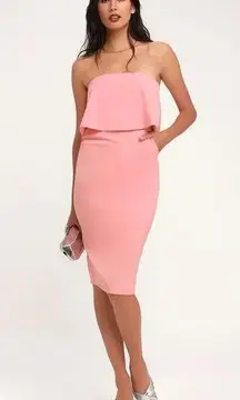 Lulu’s Lots of Love Light Pink Strapless Midi strapless flounce Dress
