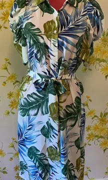 Tropical Print Belted Shirt Dress Size S