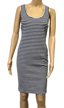 Maternity Motherhood Sleeveless Ribbed Navy White Striped Dress Womens Medium