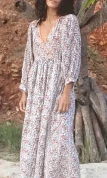 Daughters of India Binita Apricot Floral Print Maxi Dress Size Small