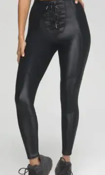 Good American Bombshell Faux Leather Lace Front Glossy Black Legging Sz 3 (L)