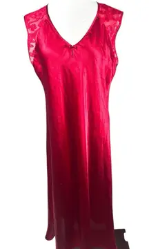 Oscar De La Renta Pink Label Red Lace Satin Full Length Gown‎ Slip Neglige XL