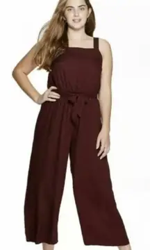 Xhilaration Women's Square Neck Sleeveless Tie Front
Cropped Jumpsuit - Burgundy