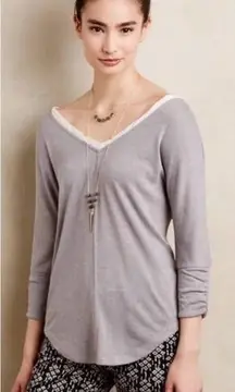 Anthropologie Deletta Mara Gray Jersey Top w/ 🤍Chiffon Criss-Cross Back🤍 ~S