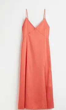 H&M NWT Women's V-neck Satin Slip Sress Fire Orange Size M