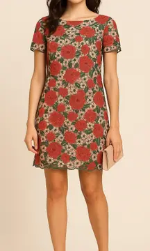 Tahari‎ Floral Embroidered Lace Dress Pink Green Red 14 Elegant Cocktail