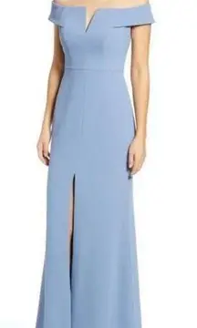 NWT Dessy Collection Notched Off the Shoulder Crepe Floor Length Gown Lark 8
