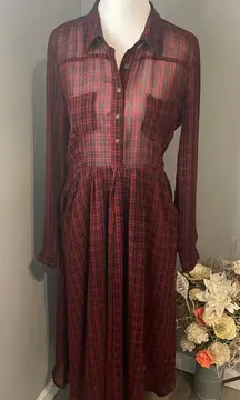 Free People Lou Buttondown Midi Dress - Effortless Boho Chic in Red Plaid
